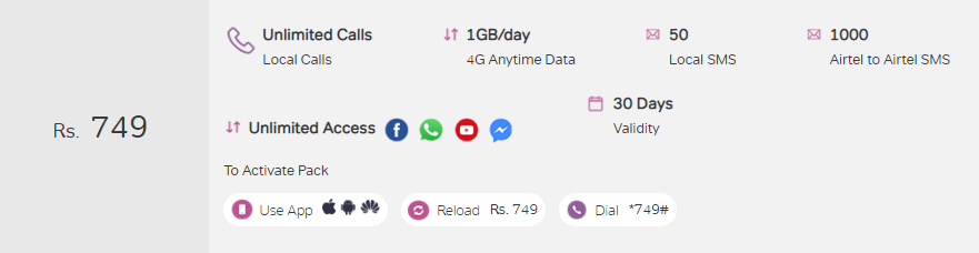 Activate Airtel 749 Freedom Pack